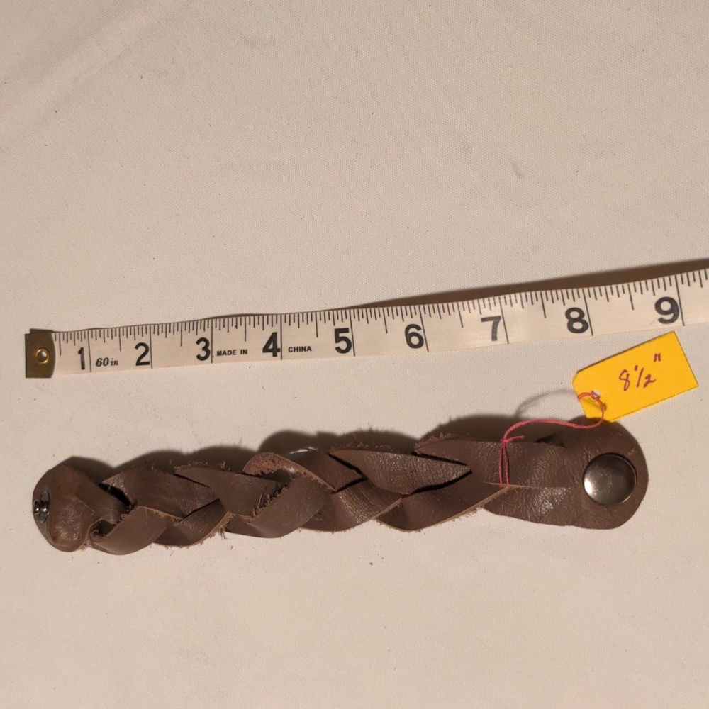 Unisex Handmade Genuine Leather Braided Bracelet Taupe Gunmetal #01